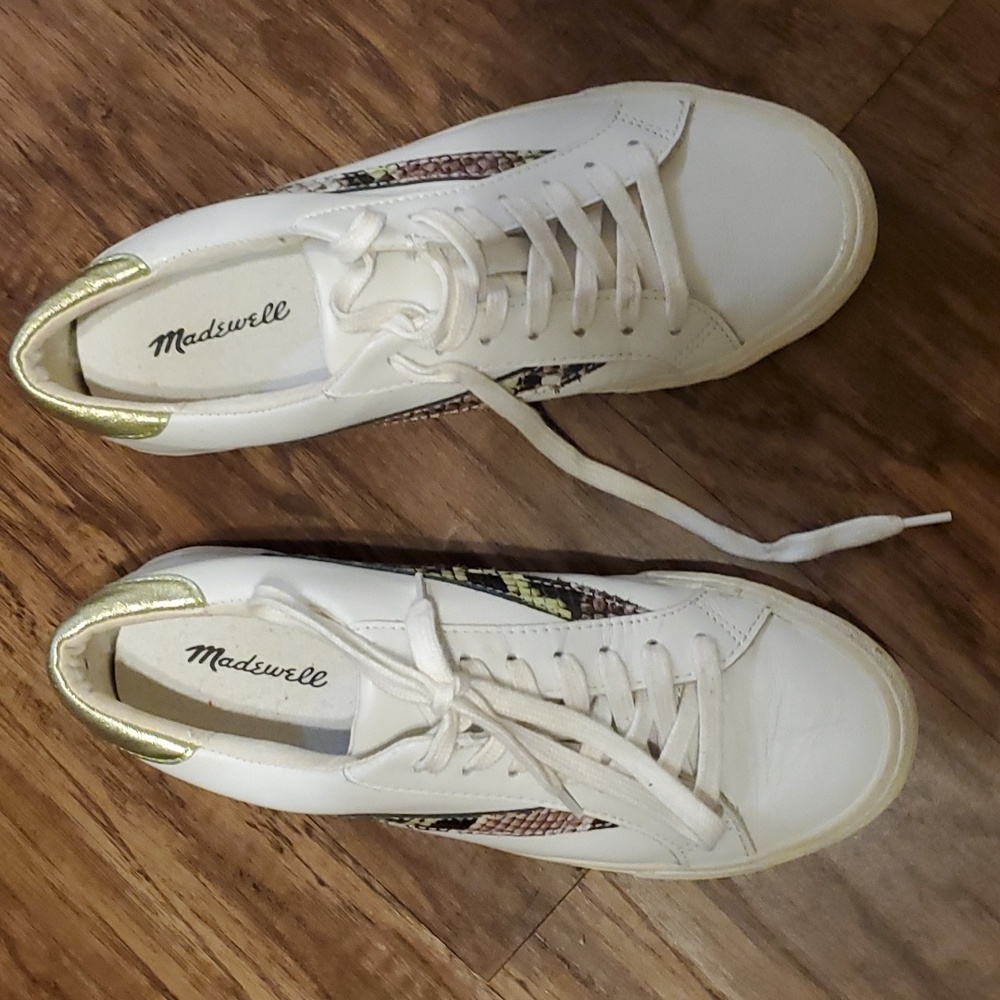 Madewell Leather Sidewalk Low Top Sneakers Lace Up Reptile Print Size 8.5